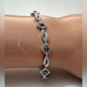 Diamond Accent Tennis Sterling Silver Bracelet Signed SUN 7.5”